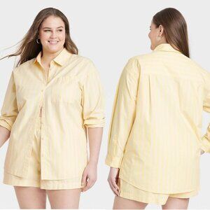 XXL - Womens Long Sleeve Button-Down Shirt - A New Day - Yellow Striped